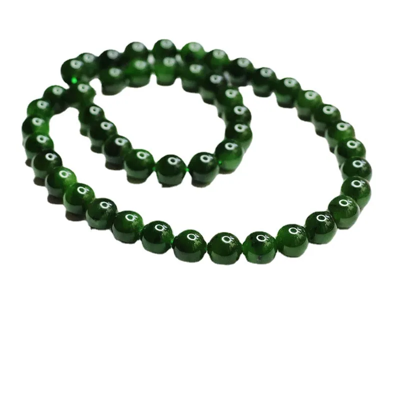 Natural Hetian Jade Necklace Spinach Green Jasper Beads Jewelry