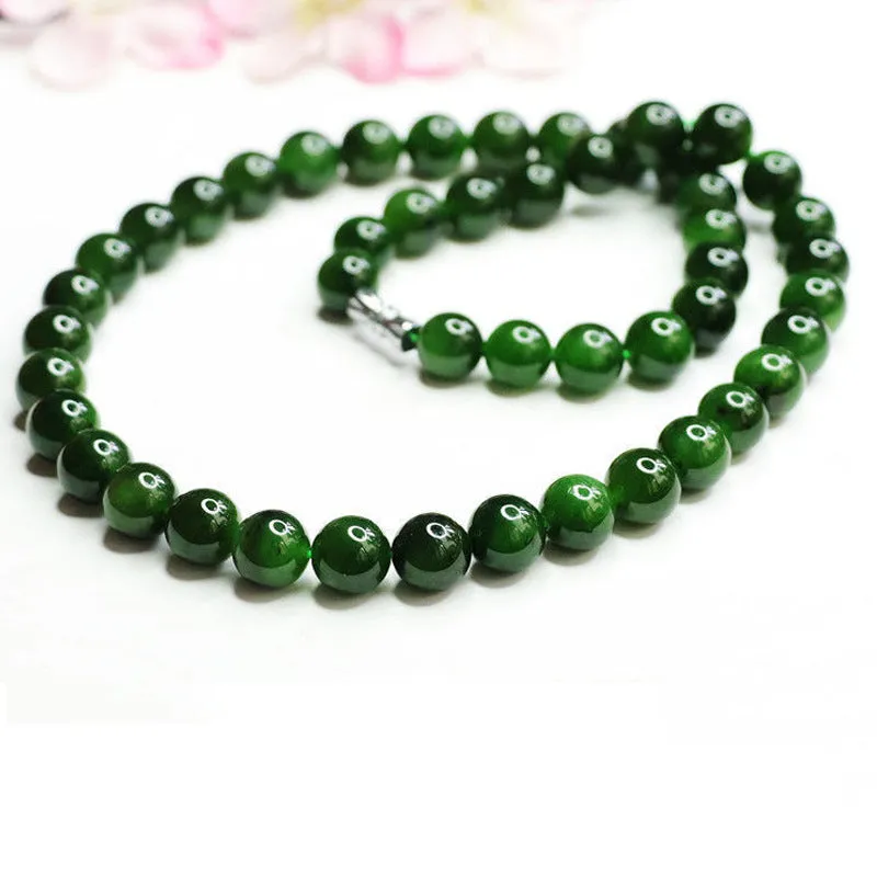 Natural Hetian Jade Necklace Spinach Green Jasper Beads Jewelry