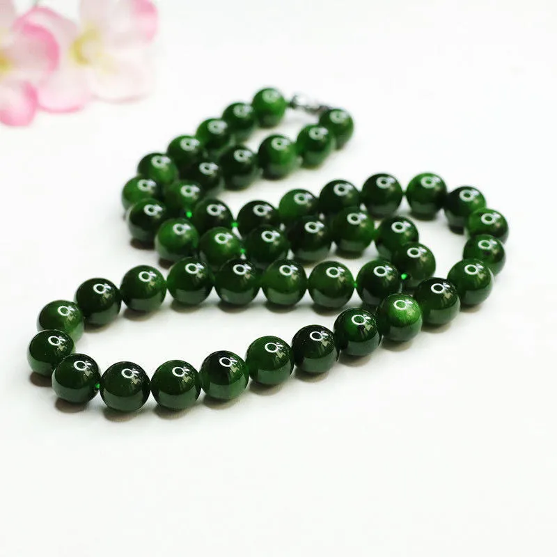 Natural Hetian Jade Necklace Spinach Green Jasper Beads Jewelry