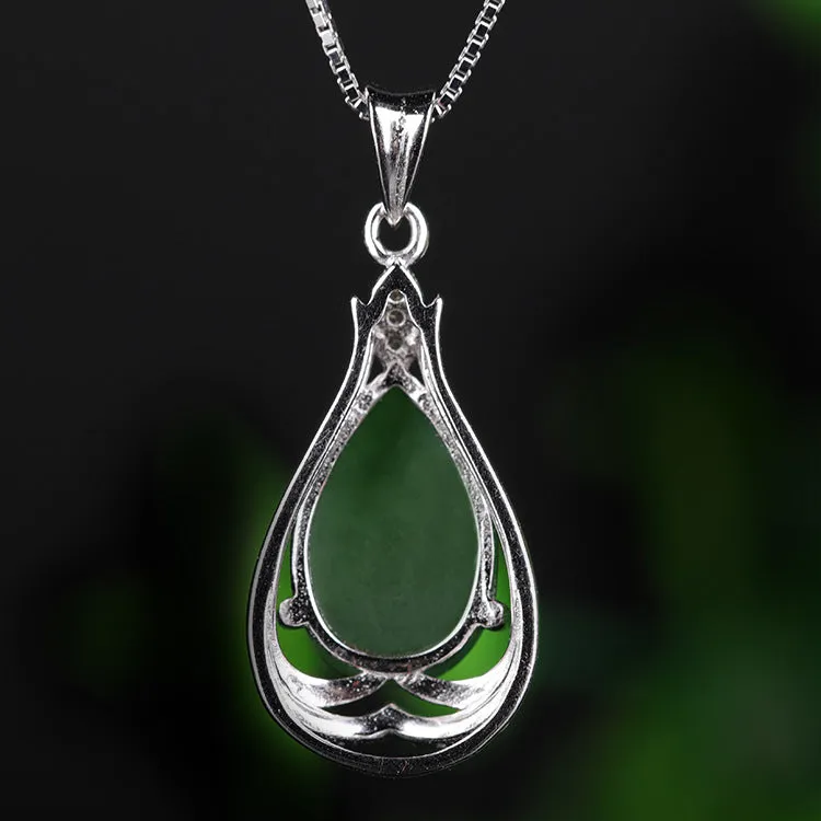 Natural Jade Pendant Nephrite Silver Zircon Pendant ZPT213