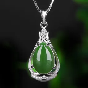 Natural Jade Pendant Nephrite Silver Zircon Pendant ZPT213