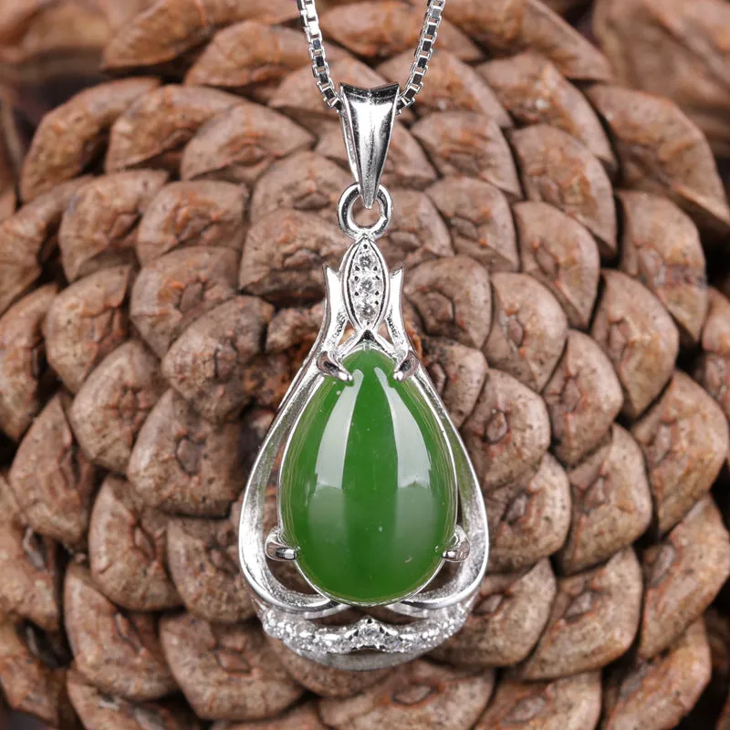 Natural Jade Pendant Nephrite Silver Zircon Pendant ZPT213