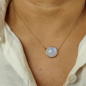 Natural Round Cut Rainbow Moonstone Simple Bezel Set Pendant - 14k Gold Vermeil Pendant