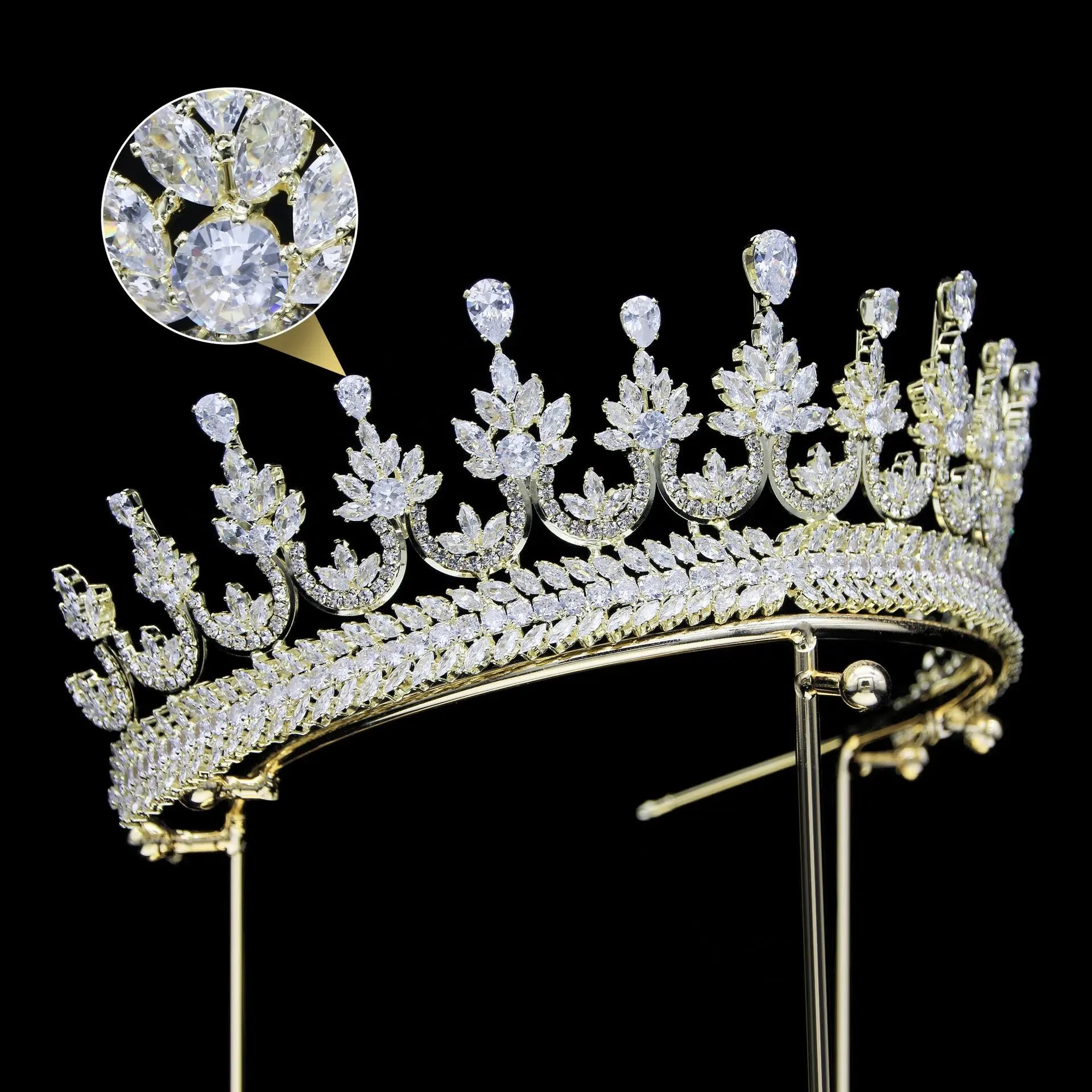 New Cubic Zircon Bride Crown Headwear Metal Electroplated Korean Style Wedding Hair Accessories GH0042