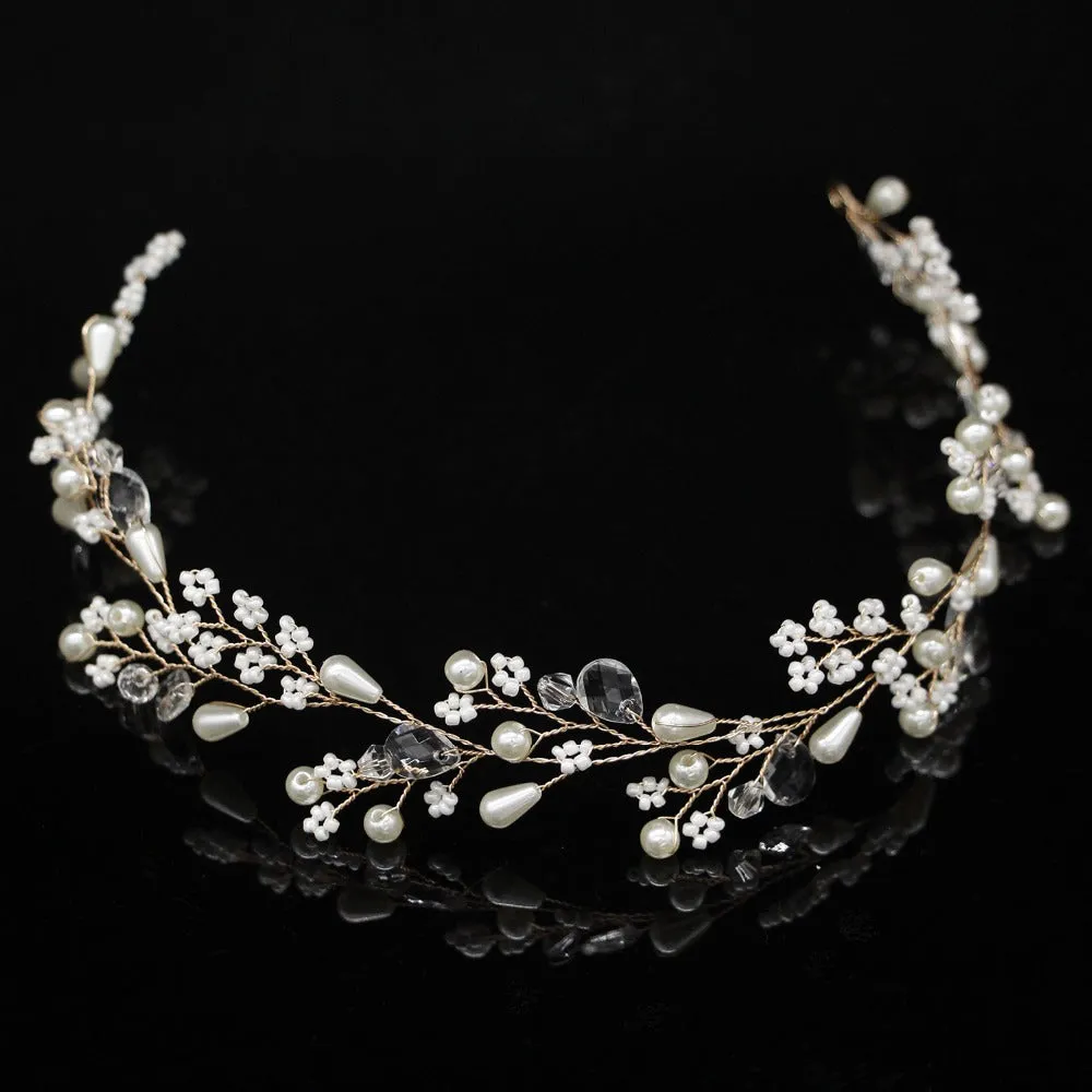 New Fashion Pearl Flower Vine Tiara Bride Hair Ornaments Wedding Accessories