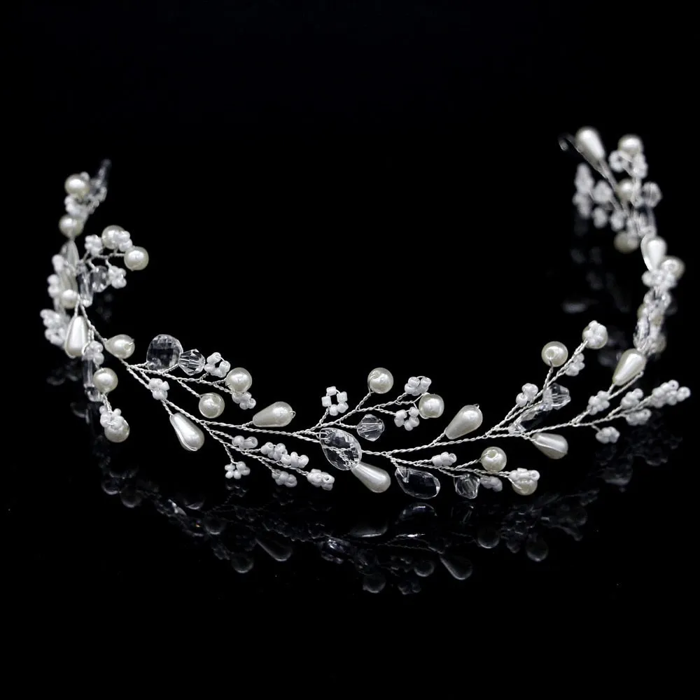 New Fashion Pearl Flower Vine Tiara Bride Hair Ornaments Wedding Accessories