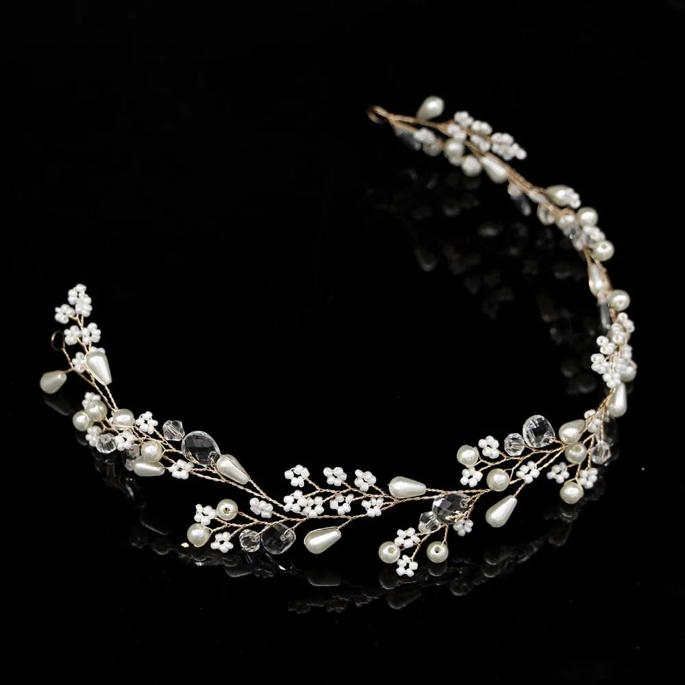 New Fashion Pearl Flower Vine Tiara Bride Hair Ornaments Wedding Accessories