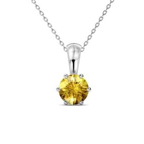 November Birthstone Citrine Necklace 18k White Gold Plated Solitaire Necklace with 1CT Swarovski Crystal