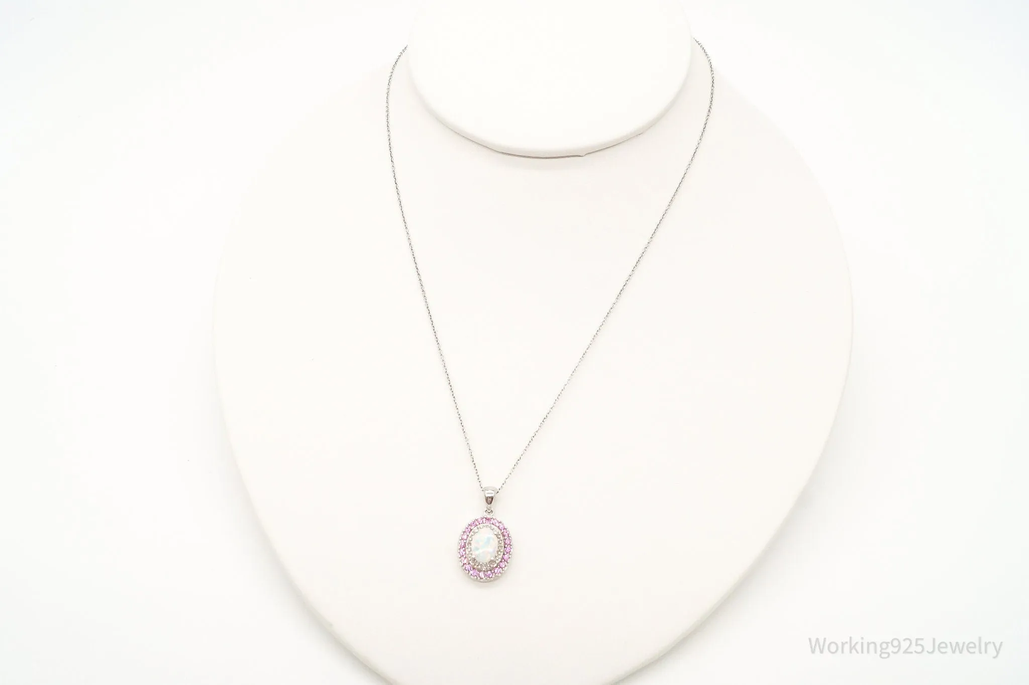 Opal Pink Topaz Cubic Zirconia Sterling Silver Necklace