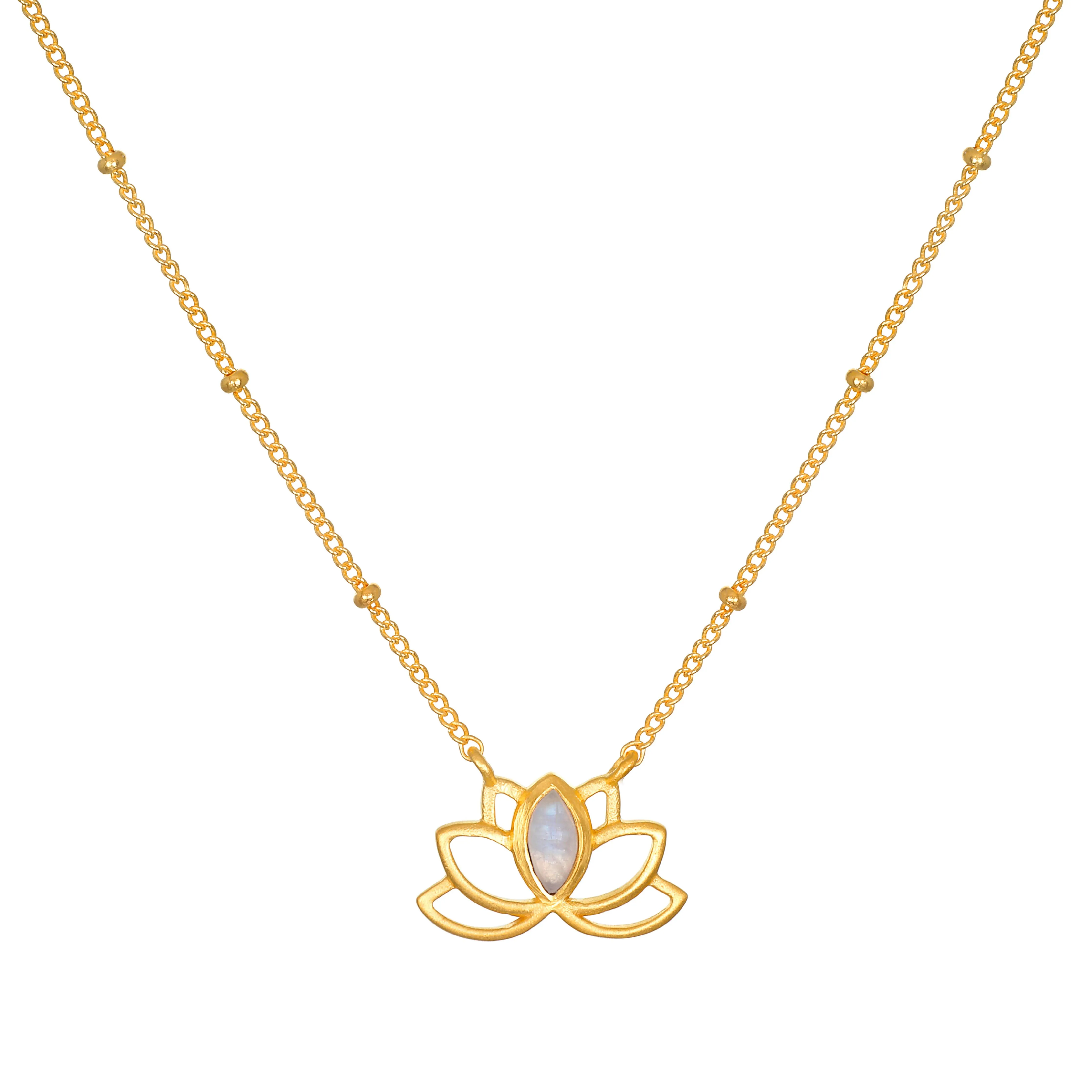 Open Lotus Moonstone Necklace