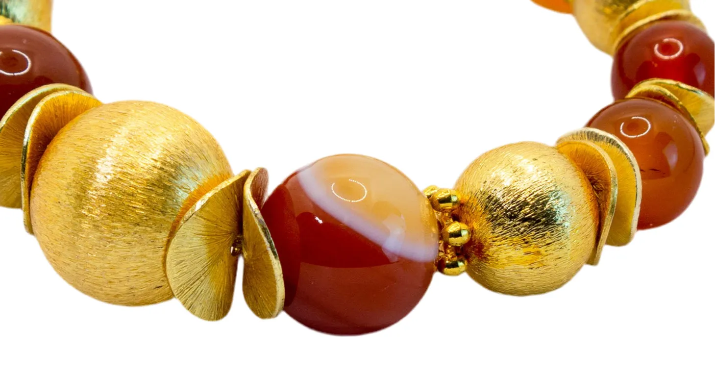 Orange Carnelian & Botswana Agate Gemstone Gold Vermeil Bracelet