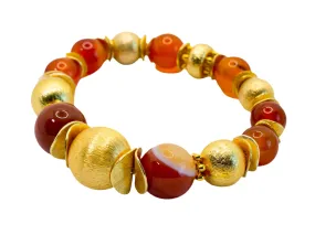 Orange Carnelian & Botswana Agate Gemstone Gold Vermeil Bracelet