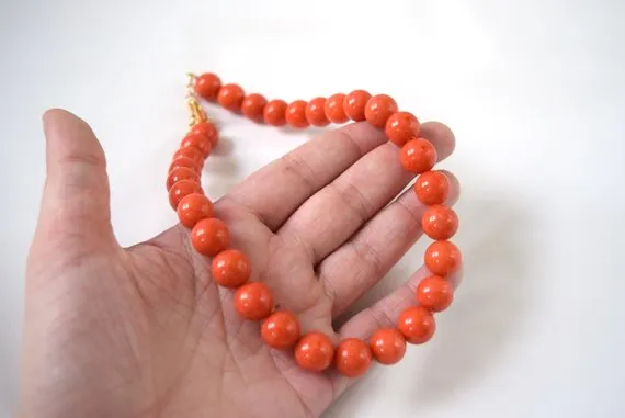 Orange Coral Beaded Necklace - Large