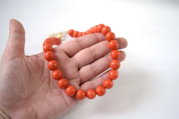 Orange Coral Beaded Necklace - Large