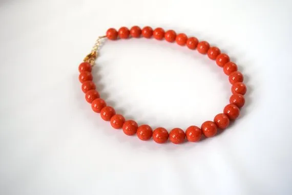 Orange Coral Beaded Necklace - Large