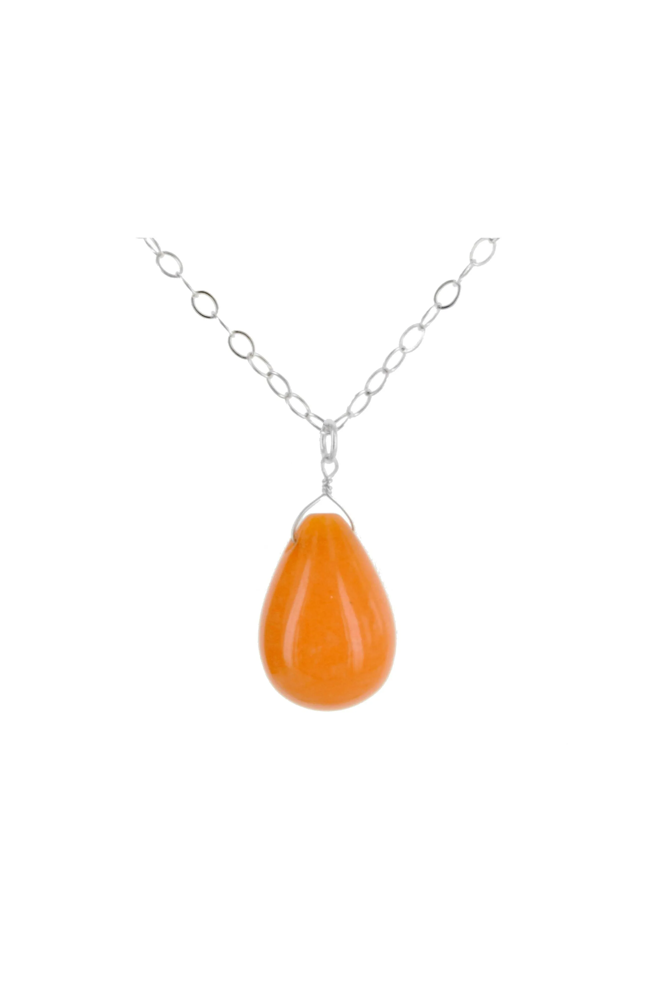 Orange Jade Teardrop Gemstone Necklace