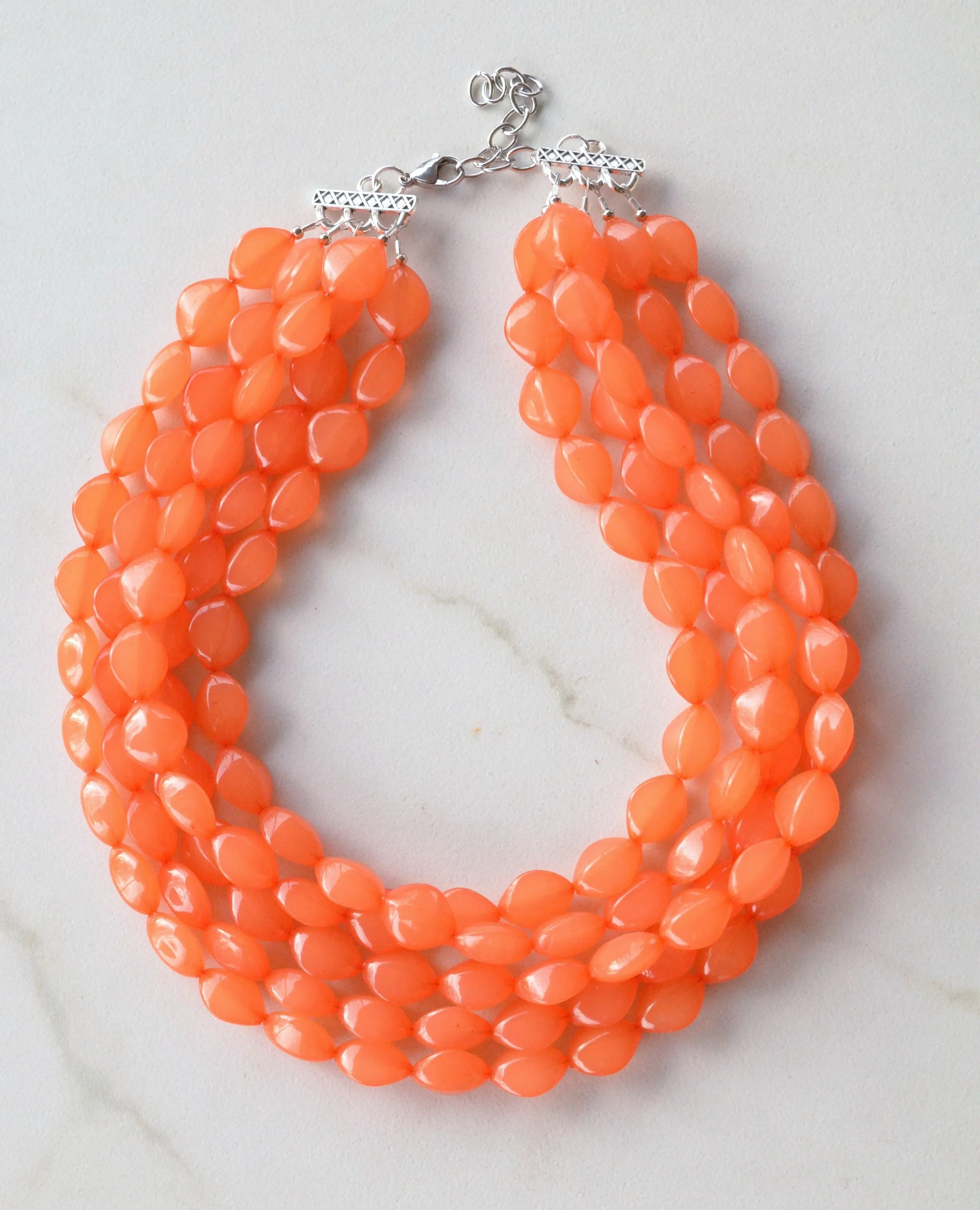 Orange Statement Lucite Beaded Chunky Multi Strand Necklace - Minnie