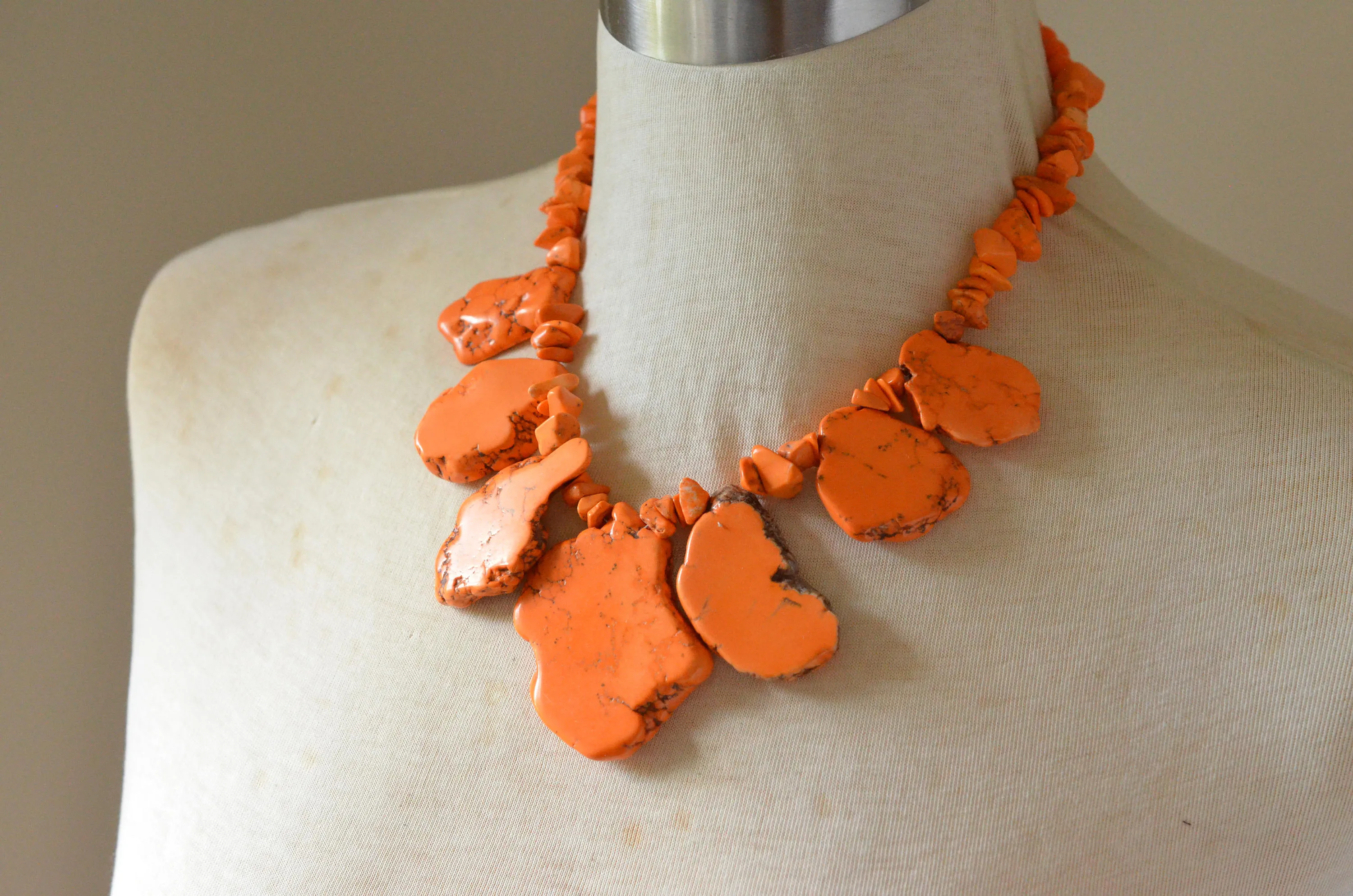 Orange Statement Necklace Beaded Chunky Necklace - Delaney