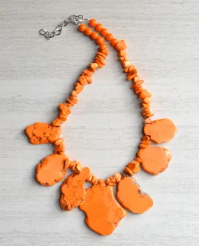 Orange Statement Necklace Beaded Chunky Necklace - Delaney