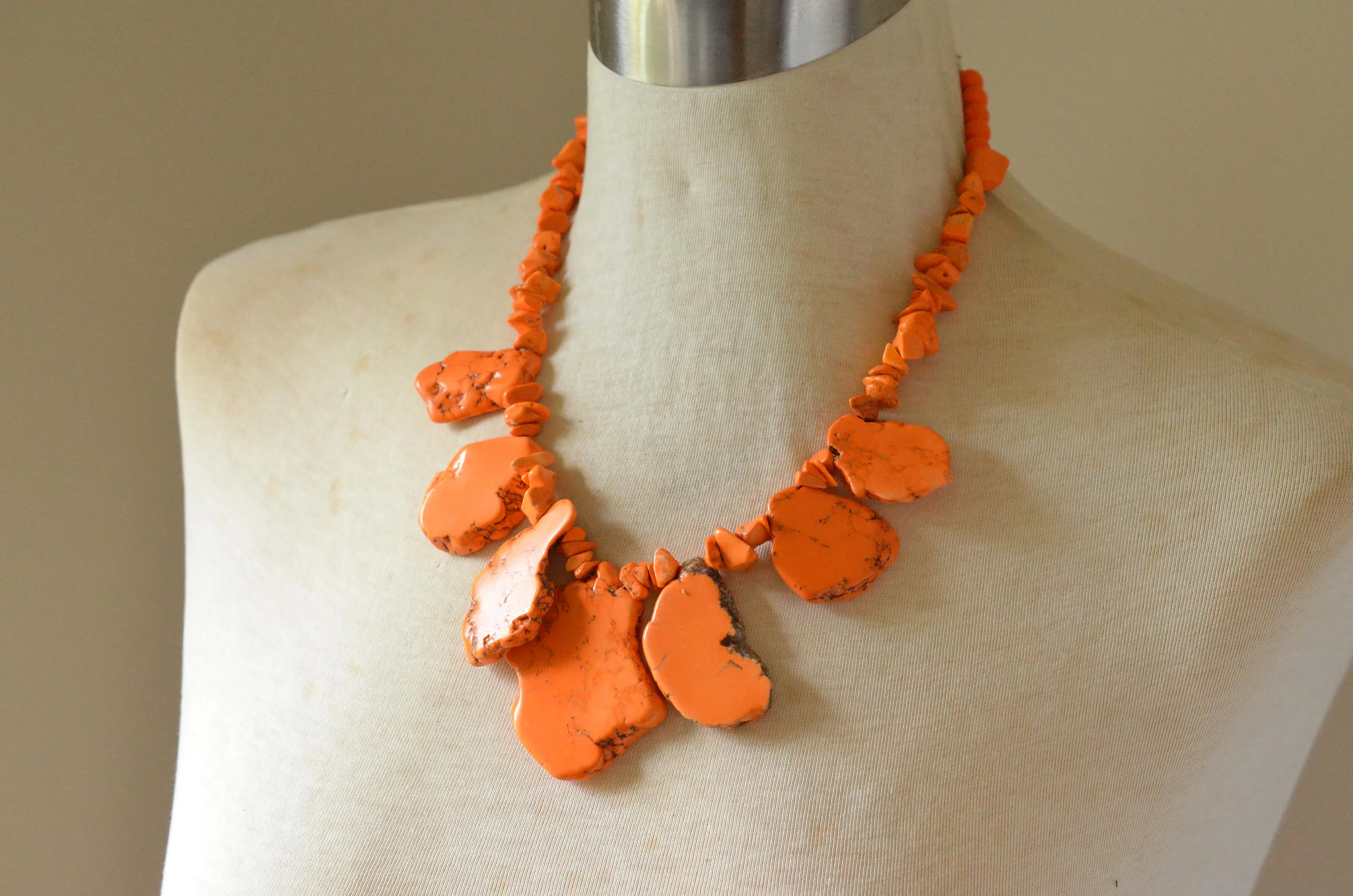 Orange Statement Necklace Beaded Chunky Necklace - Delaney