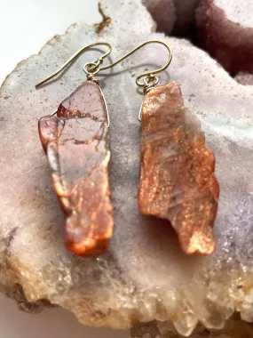 Orange Sunstone Gold Filled Statement Crystal Gemstone Earrings