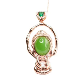 Oval Natural Hotan Jade Baby Buddha Necklace from Fortune's Favor Collection