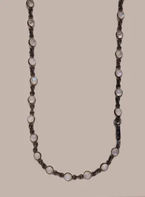 Oxidized Sterling Silver Genuine Moonstone Chain Necklace for Men