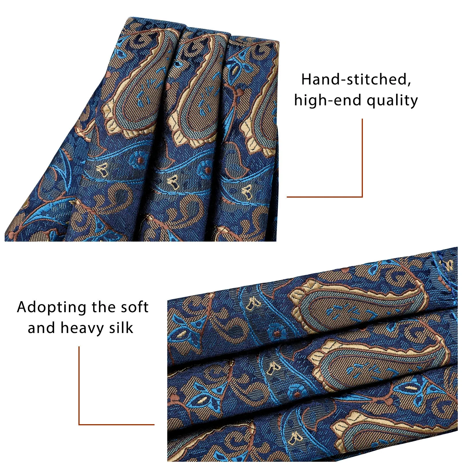 Paisley Floral Ascot Handkerchief Set - A-AQUA/BROWN