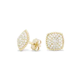 Pave Diamond Cushion Shaped Stud Earrings