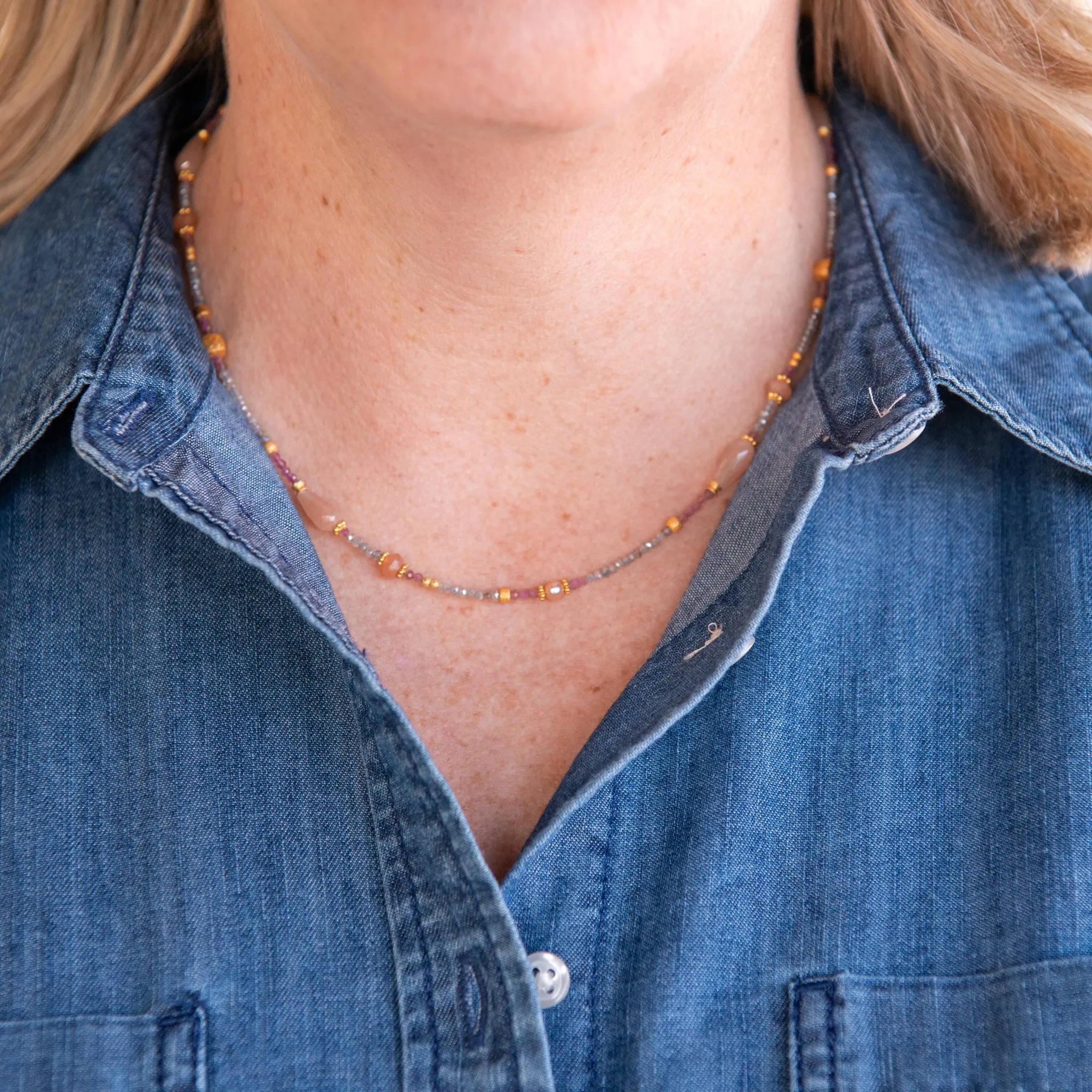 Peach Moonstone Beaded Necklace