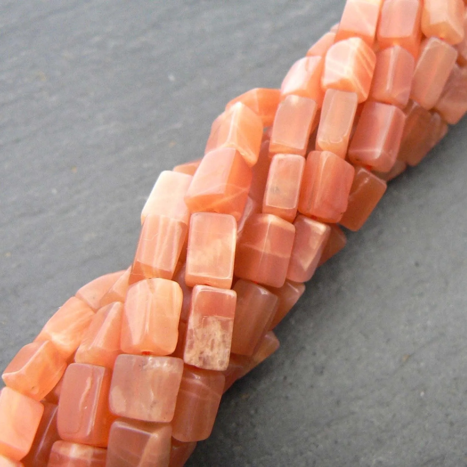 Peach Moonstone Plain Rectangles 15" Strand