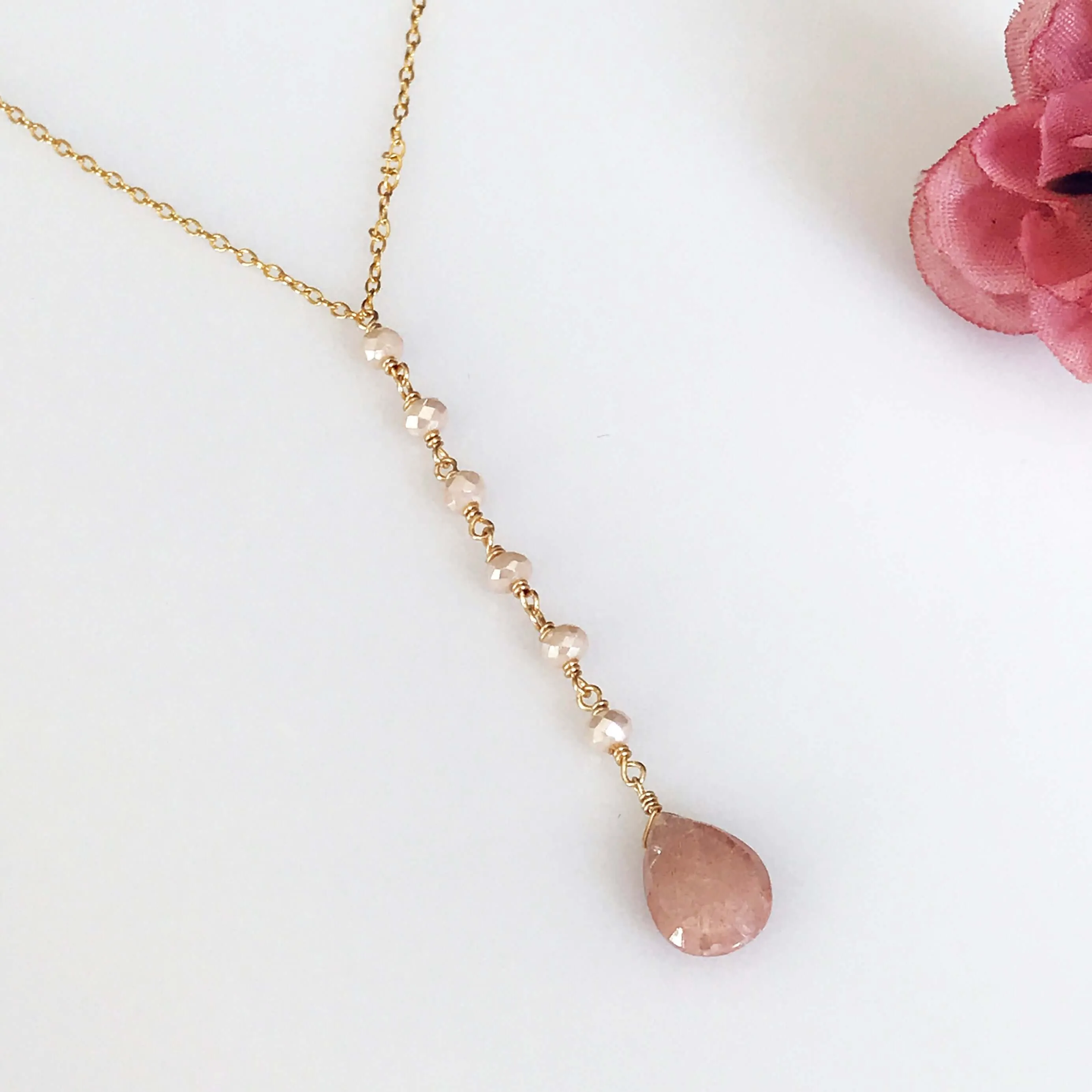 Peach Moonstone Yoga Pendant Necklace