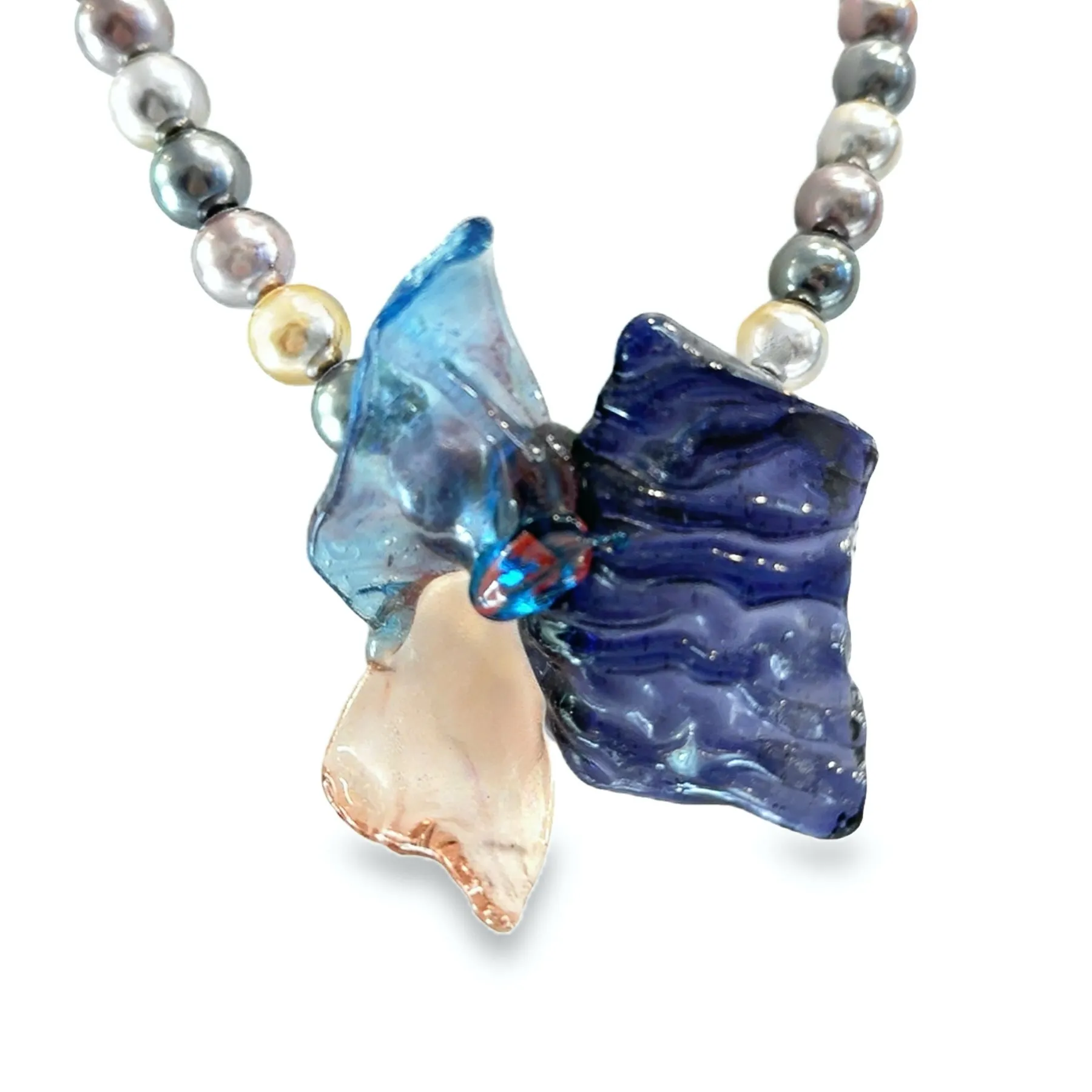 Pearl and Blue Glass Necklace by Melanie Davies Persia