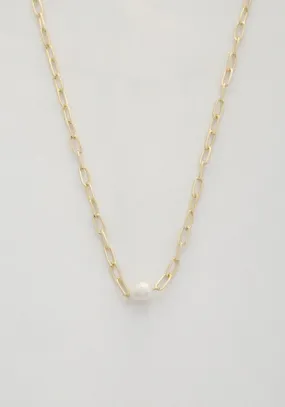 Pearl Bead Oval Link Necklace