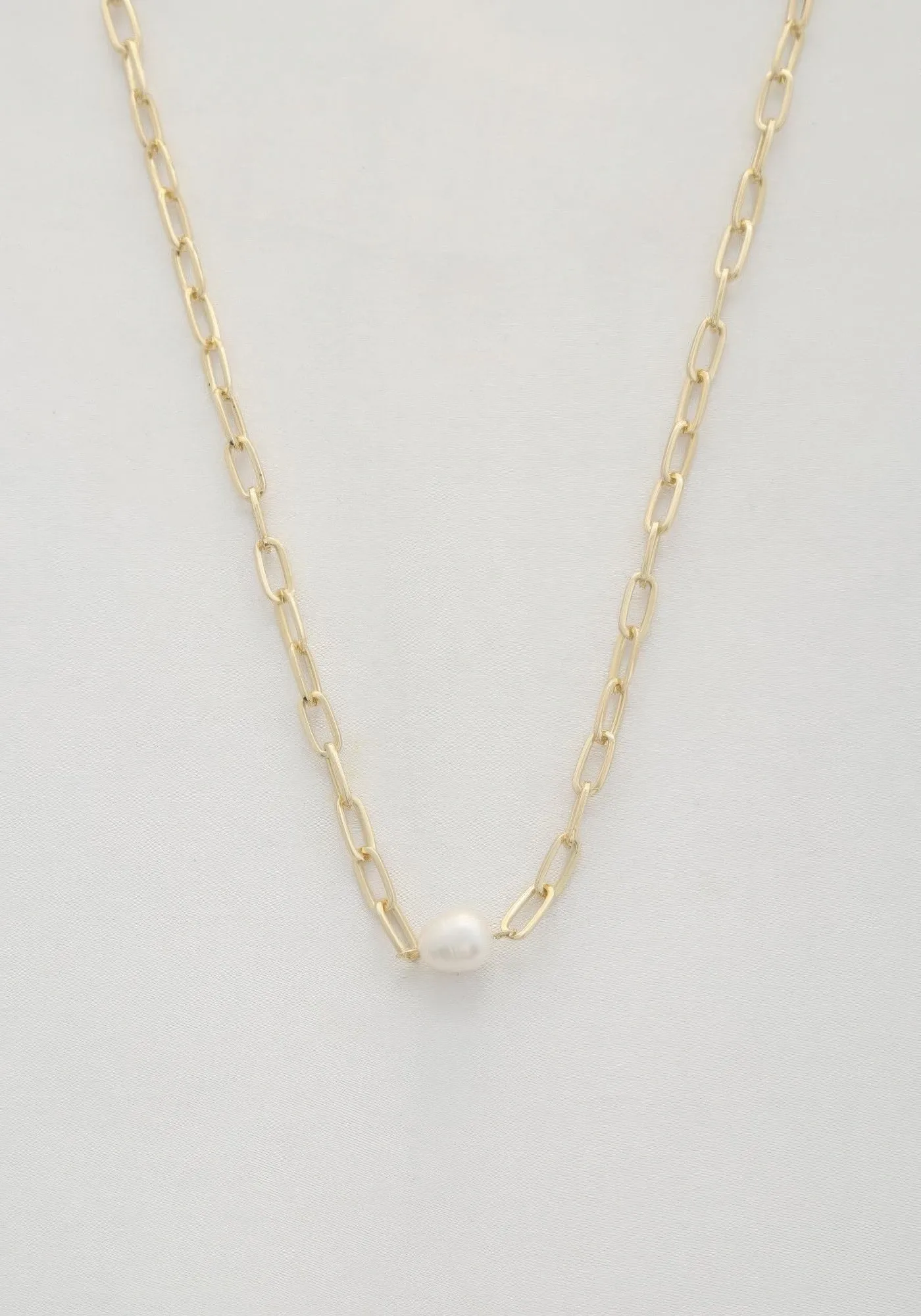 Pearl Bead Oval Link Necklace