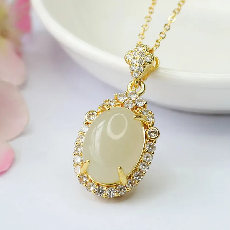 Pigeon Egg Natural Hetian Jade Zircon Pendant