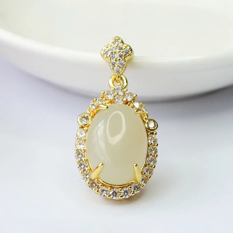 Pigeon Egg Natural Hetian Jade Zircon Pendant