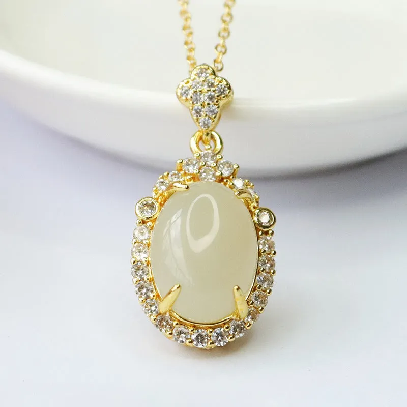 Pigeon Egg Natural Hetian Jade Zircon Pendant