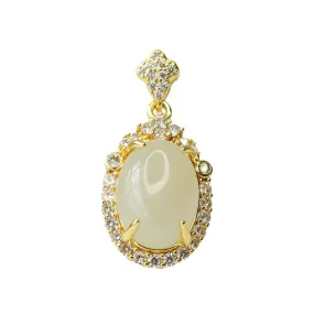 Pigeon Egg Natural Hetian Jade Zircon Pendant