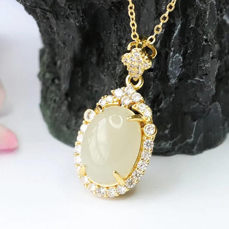 Pigeon Egg Natural Hetian Jade Zircon Pendant