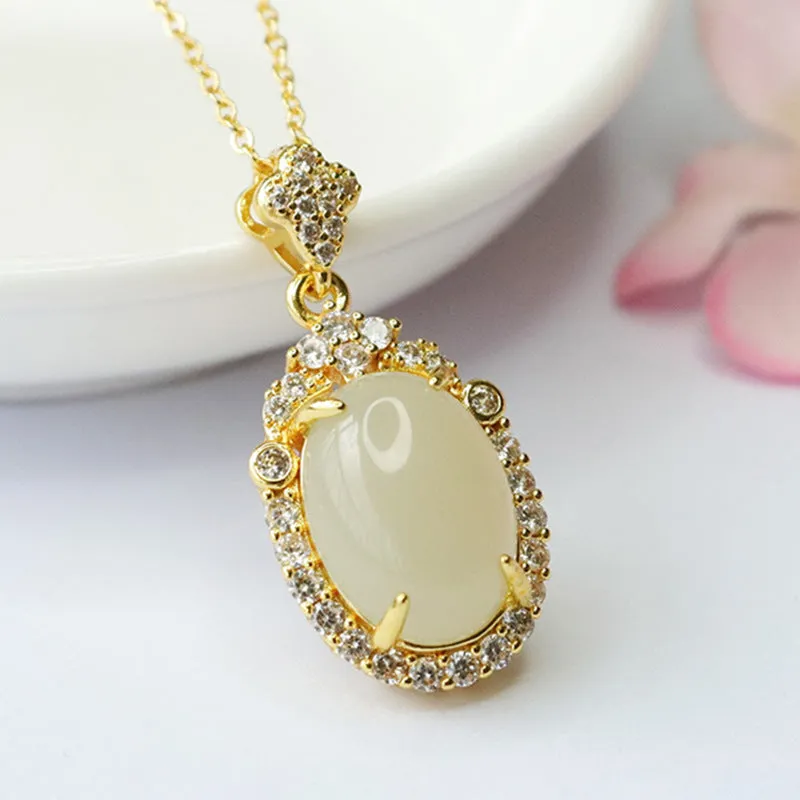 Pigeon Egg Natural Hetian Jade Zircon Pendant