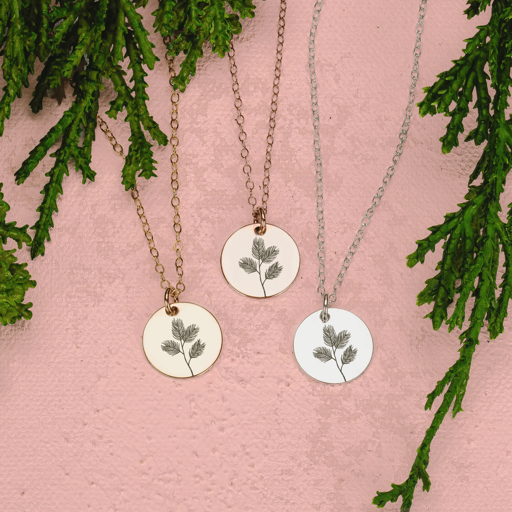 Pine Branch  Disc Necklace