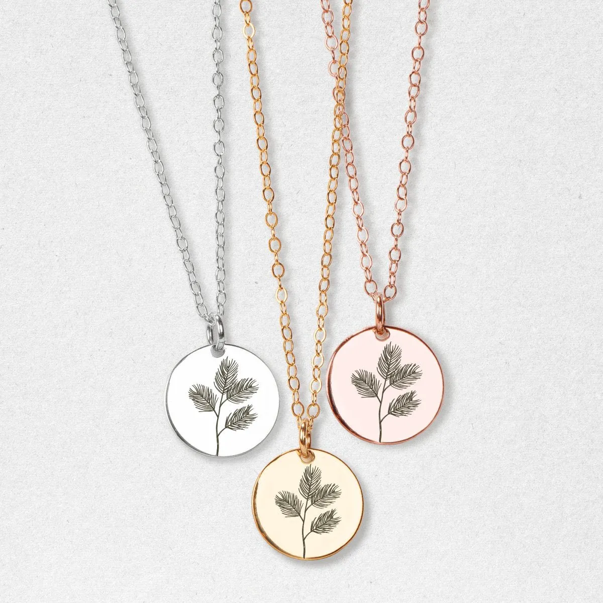 Pine Branch  Disc Necklace