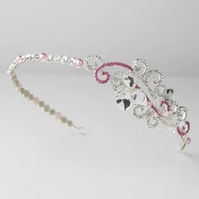 Pink Crystal Bridal Tiara Headband with Side Ornament