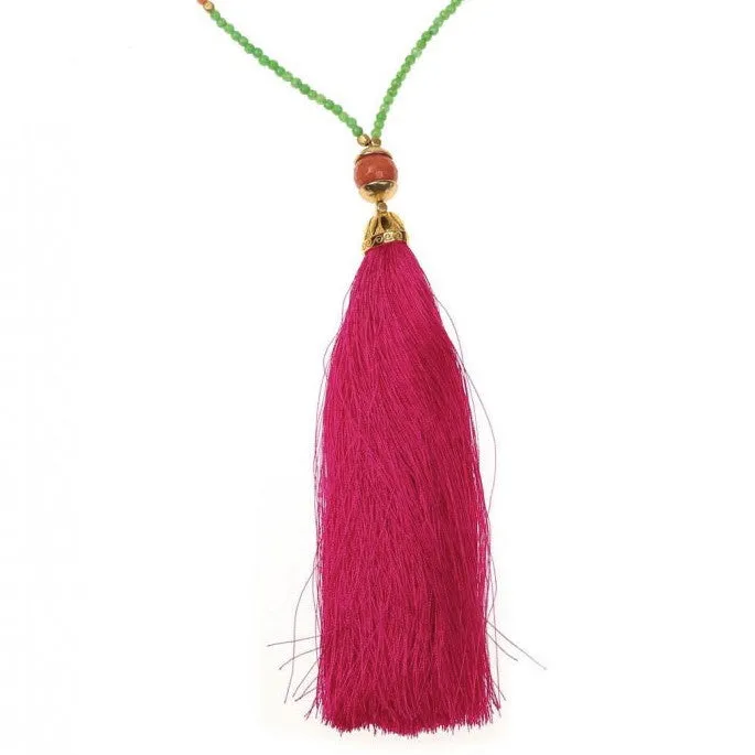 Pink/Green Rainbow Long Tassel Necklace