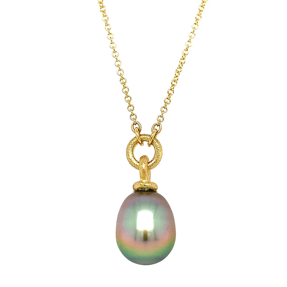 Pistachio Tahitian Pearl Yellow Gold Necklace - "Arcoíris"