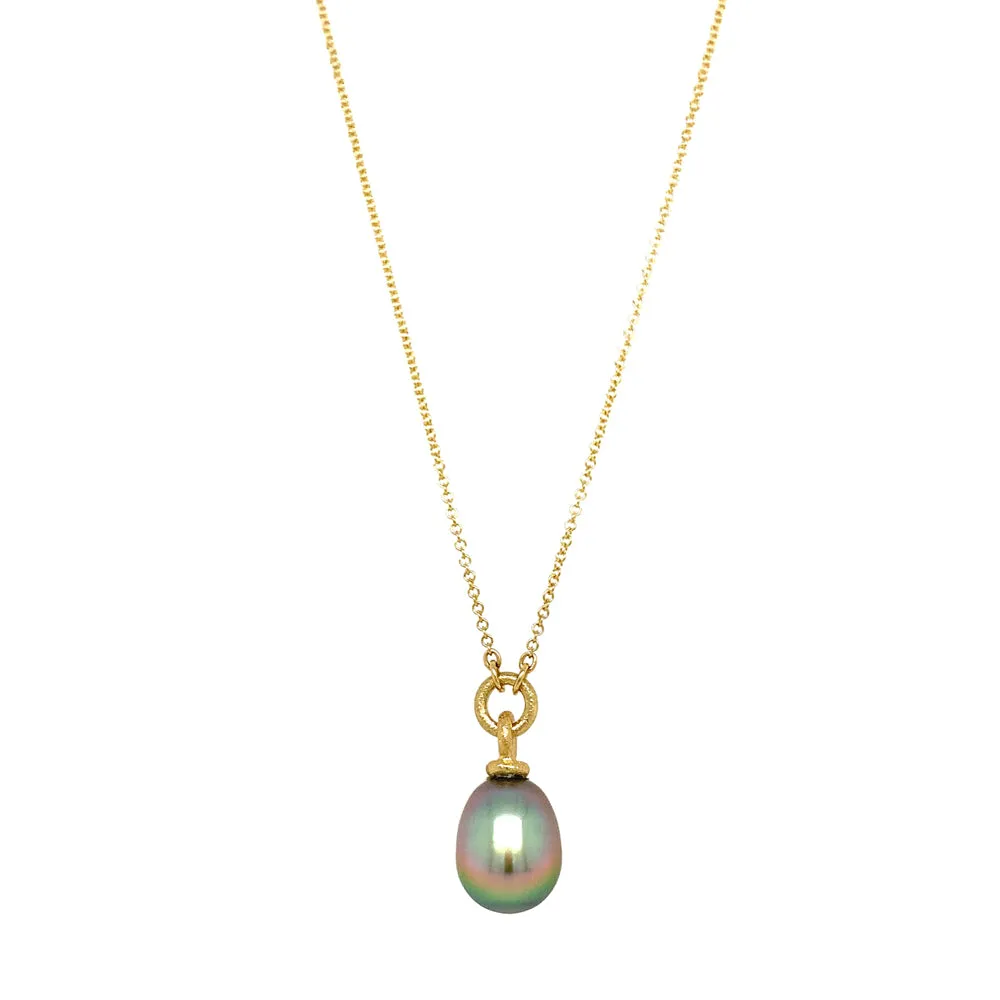 Pistachio Tahitian Pearl Yellow Gold Necklace - "Arcoíris"