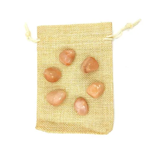 Plus Value Peach Moonstone Tumbled Pebbles Stone Reiki Healing Crystal Aura Chakra Vastu Feng Shui (100grams, Jute Bag)