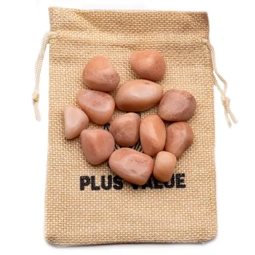 Plus Value Peach Moonstone Tumbled Pebbles Stone Reiki Healing Crystal Aura Chakra Vastu Feng Shui (100grams, Jute Bag)