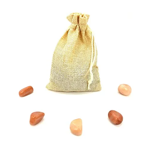 Plus Value Peach Moonstone Tumbled Pebbles Stone Reiki Healing Crystal Aura Chakra Vastu Feng Shui (100grams, Jute Bag)